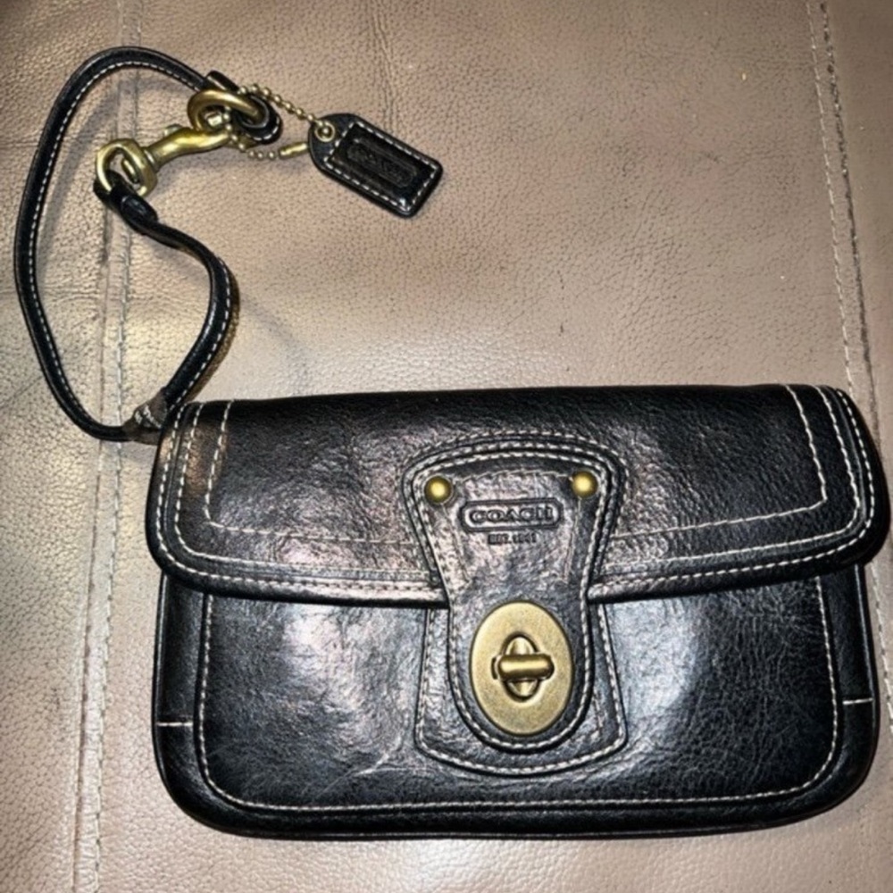 Coach Black Leather Wristlet